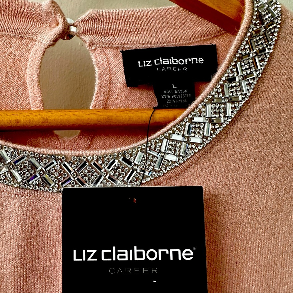 NWT...Liz Claiborne Beaded-Neck Sweater